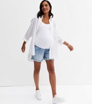 New Look Maternity Bright Blue Denim Over Bump Shorts